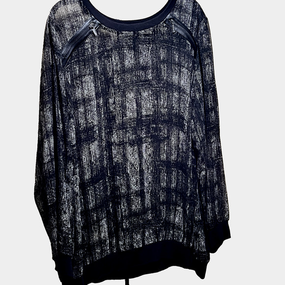 Lane Bryant 22 / 24 3X Tunic Sheer Zip Shoulders Black White Crosshatch Edgy - Picture 1 of 12